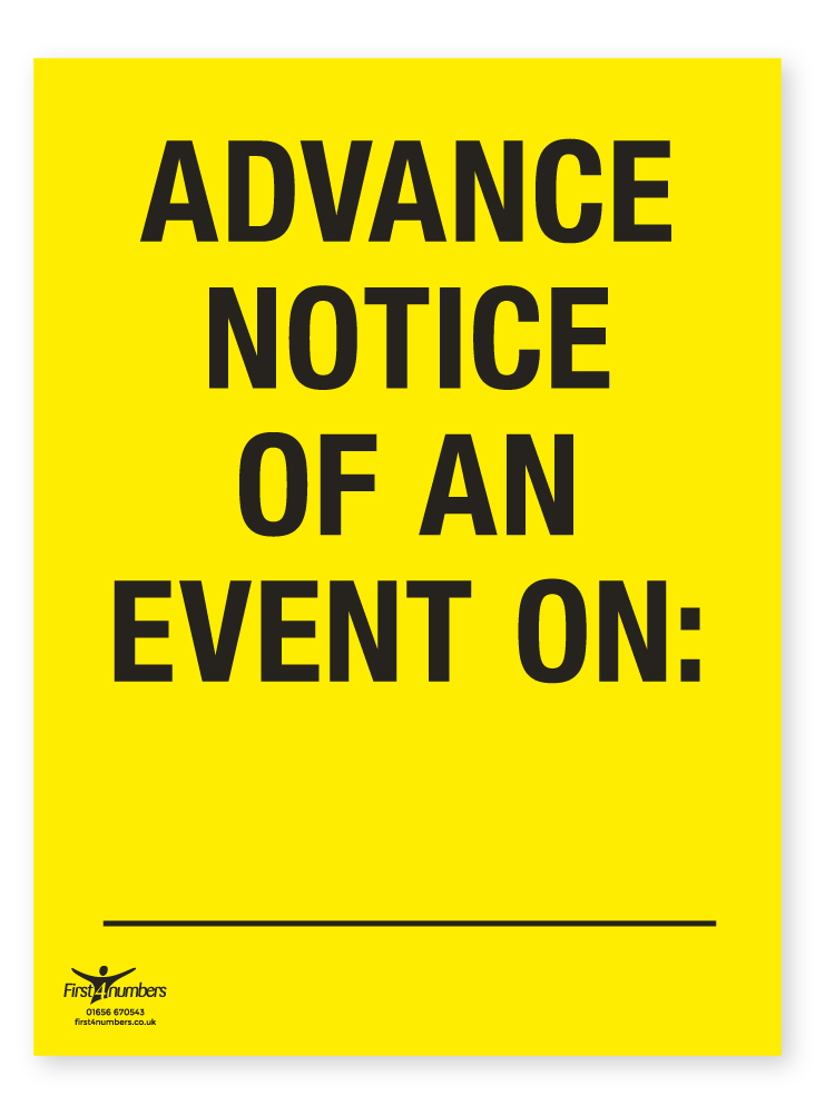 General Event Area Signs www.first4numbers.co.uk