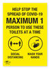 Toilets Max 1 Person COVID-19 (Coronavirus) Safety Correx Sign