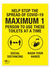 Toilets Max 1 Person COVID-19 (Coronavirus) Safety Correx Sign